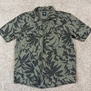Stussy Men’s Camo Floral Button Up Shirt Short Sleeve Cotton Medium M Green EUC